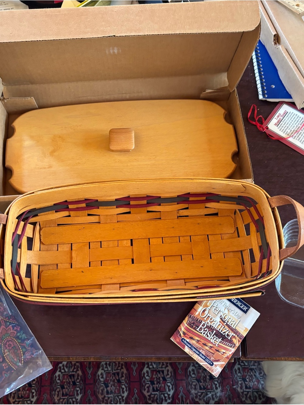 Longaberger 1997 Father's Day Organizer Basket Combo NIB Wooden Lid Paisley Line